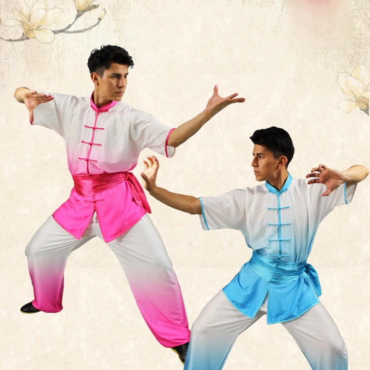 

Kids Adults Martial Arts Wing Chun Suit Top + Trousers Short Sleeve Tai chi Uniform Summer Gradient Color Wushu Kung Fu Clothing