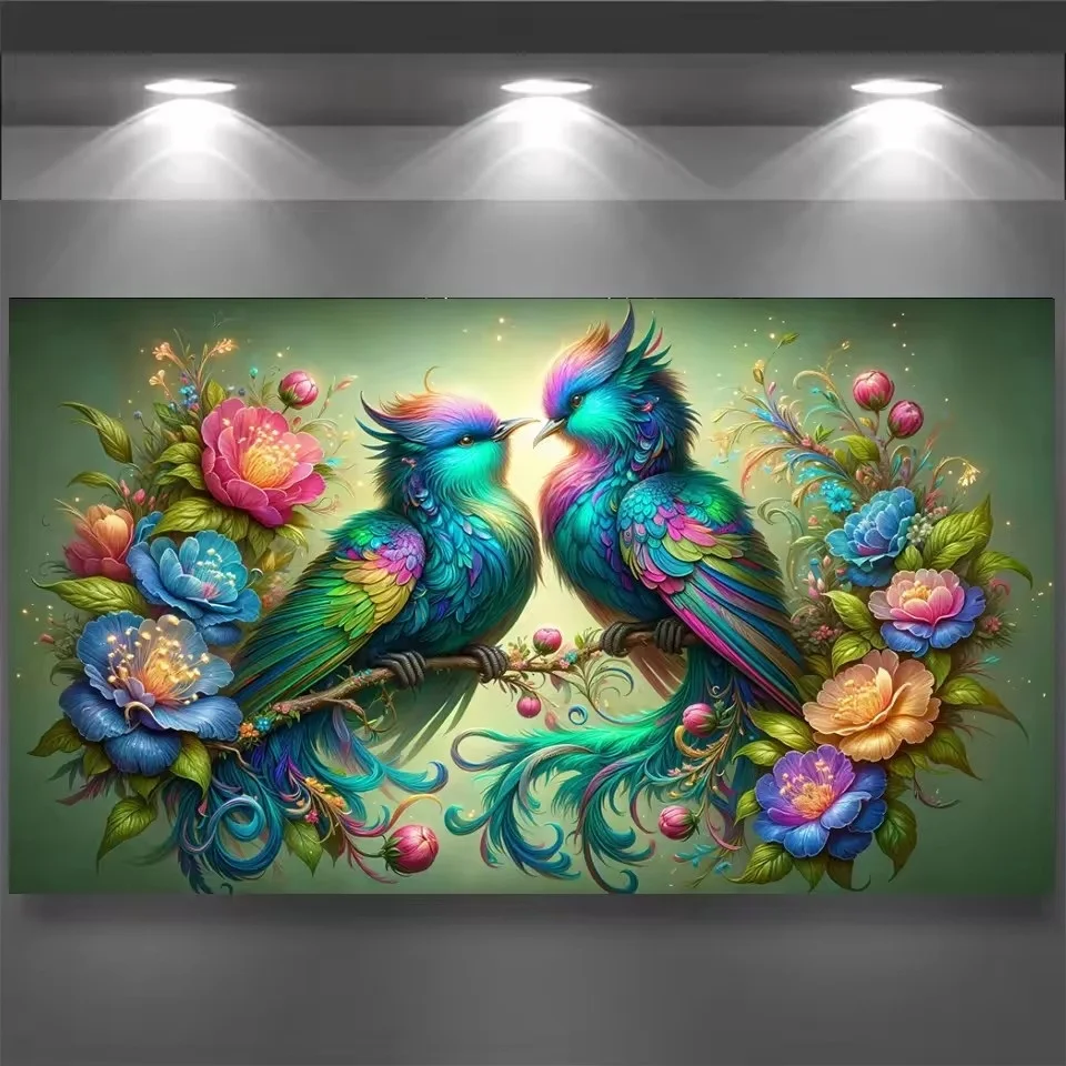 

Beautiful Vibrant Lovebird Landscape Diamond Art 200x100 New 2025 Full Square Round Diamond Painting Mosaic 5D Diy Cross Stitch