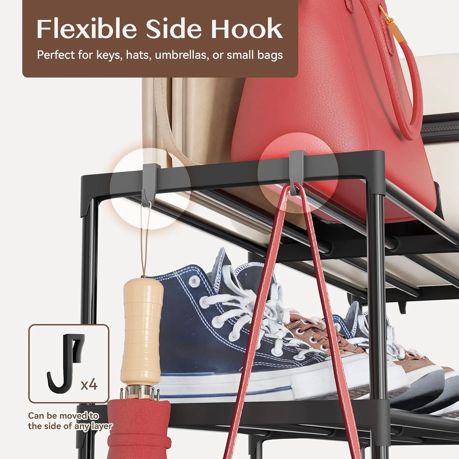 Black Metal Shoe Rack, 40-Pair Large Capacity Stackable Organizer for Bedroom or Entryway