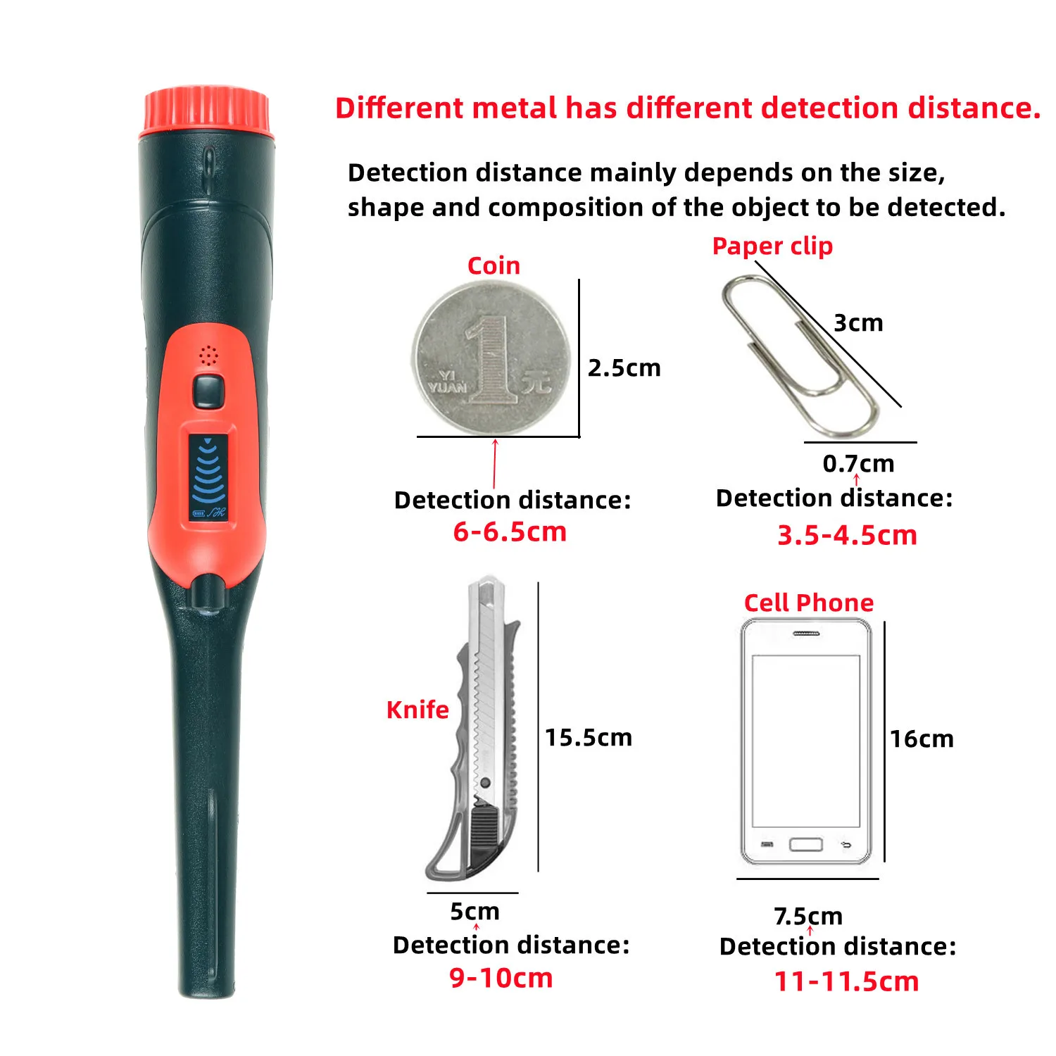 Detector de Metales Pinpoint LCD, buscador de metales Pinpointer de 360 °, resistente al agua hasta 40 pies bajo el agua