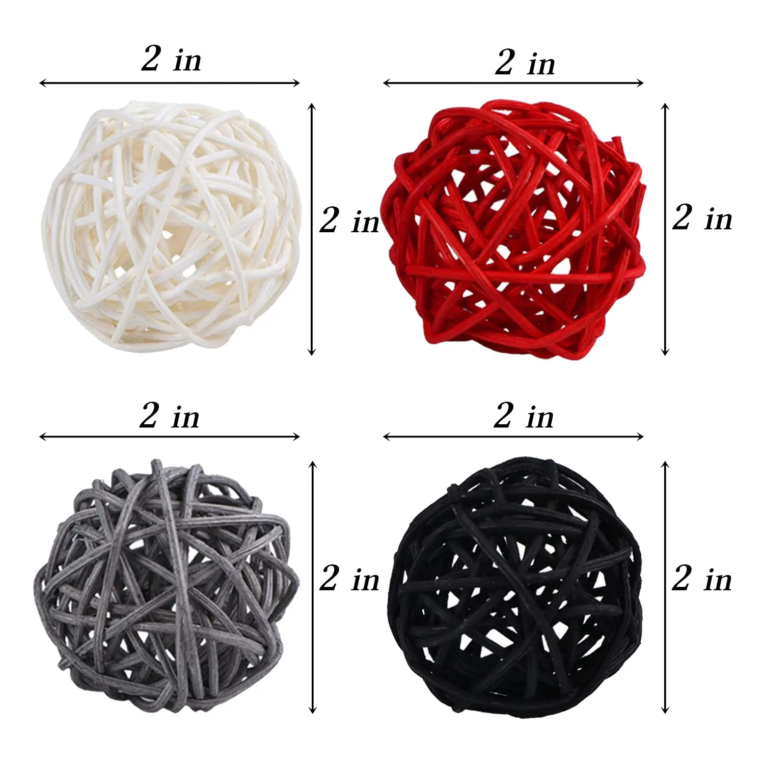 2 Inch Rattan Balls Decorative for Home Decor DIY Filler Ornament Wedding Table Decoration(Black Grey Red White)