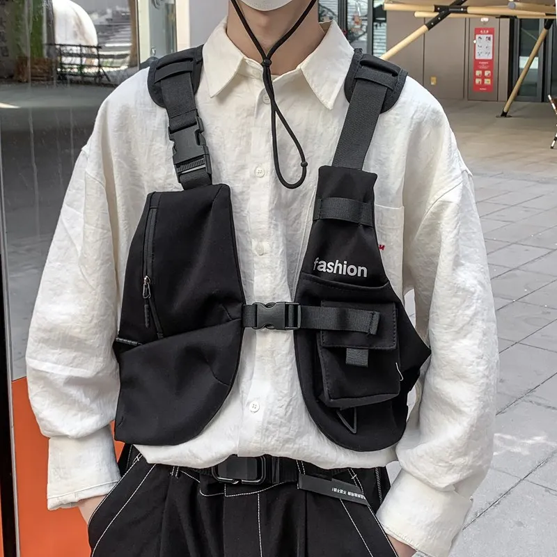 

Man Exercise Waistcoat Bag Multi-pocket Chest Pack Unisex Hip Hop Streetwear Bag Functional Tactical Chest Rig Bag Men Vest Pack