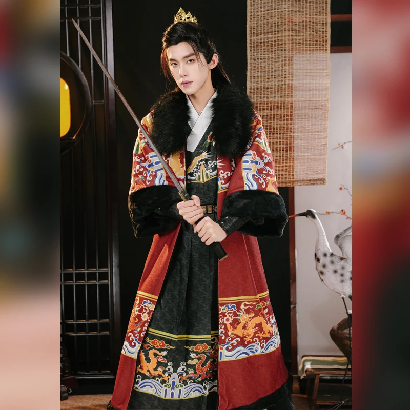 new-original-hanfu-qiuyi-button-up-new-year-war-robe-half-sleeve-removable-fur-collar-winter-unisex-ethnic-clothing
