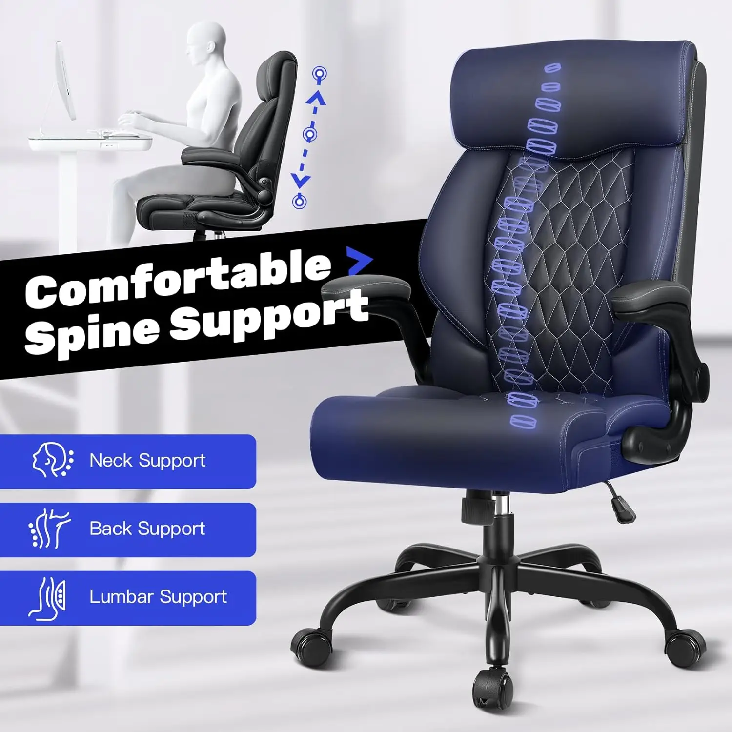 Chair, High Back Executive Office Chair Ergonomic Computer Desk Chair with Rocking Function, Leather Managerial Office Ch