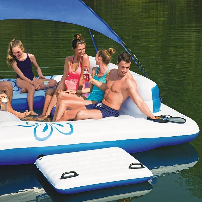 Large Inflatable Water Floating Island for Six People Inflatable Bed With Awning for Footbath