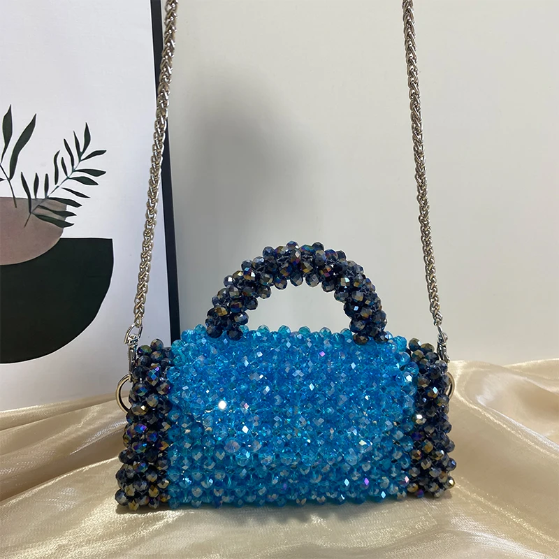 Bolsa de mão tecida para mulheres, emendando corrente frisada, sacos crossbody, personalização, design de nicho, cristal brilhante, nova moda