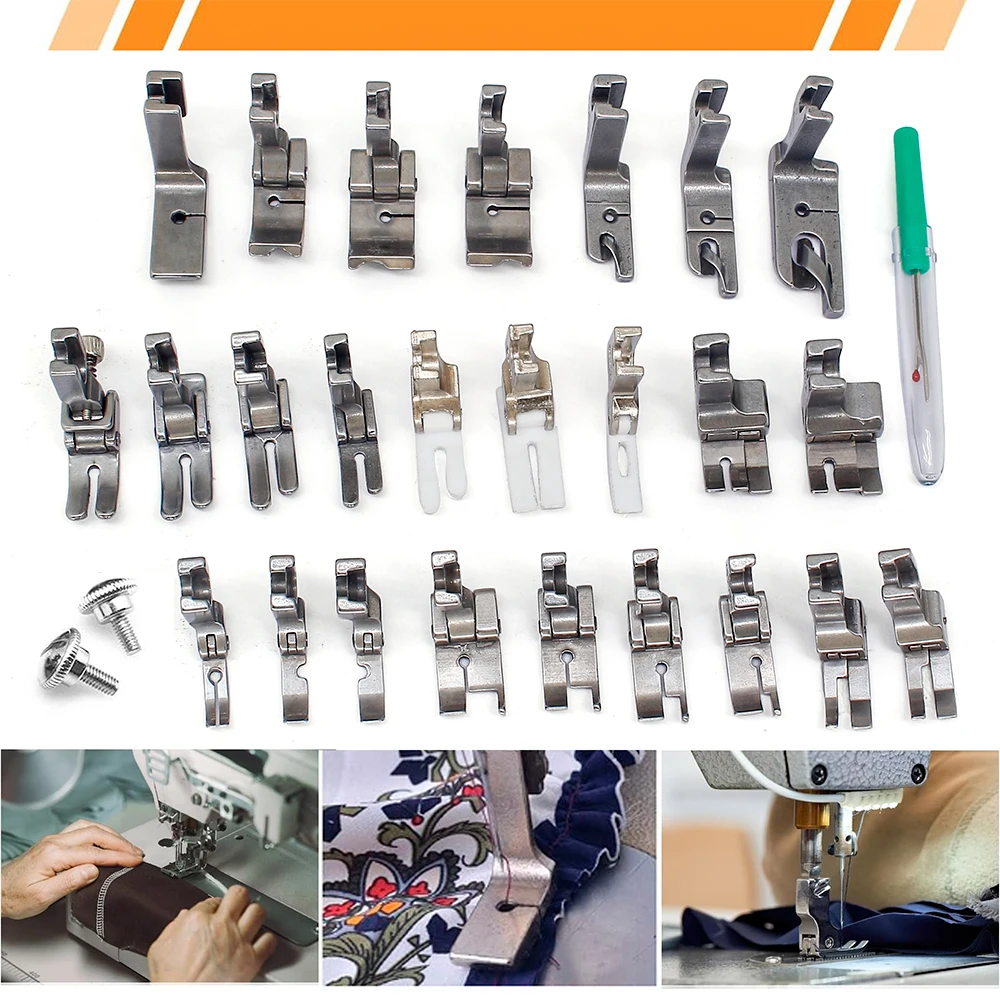 

28PCS Industrial Sewing Machine Presser Foot Set Compatible with JUKI DDL-5550 Singer 188K 191D 195K Brother B705 7B715