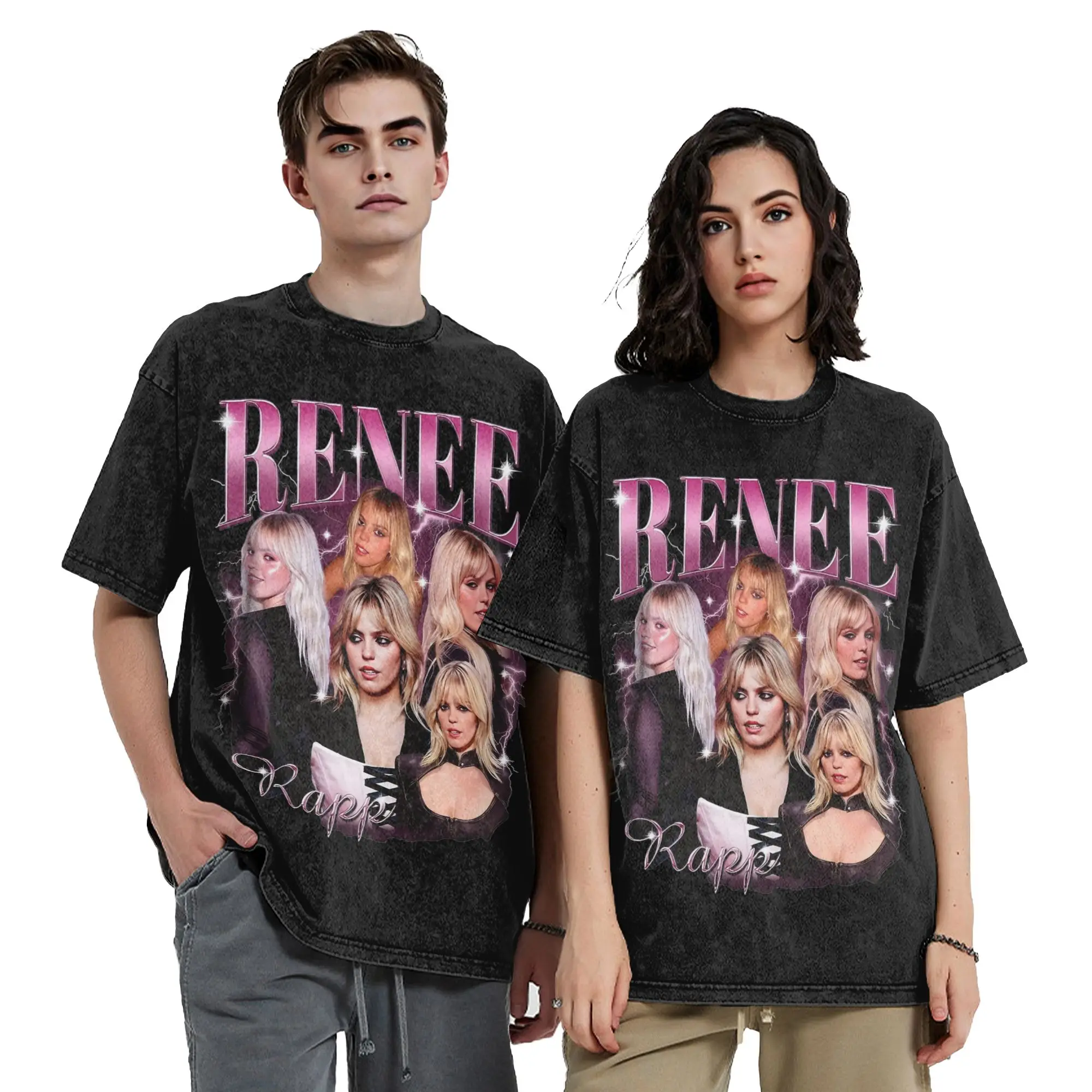 

Washed T Shirt Renee Rapp 90s Hip Hop Retro T-Shirt Oversize Streetwear 100% Cotton Summer Tops Tops Tees Men Women