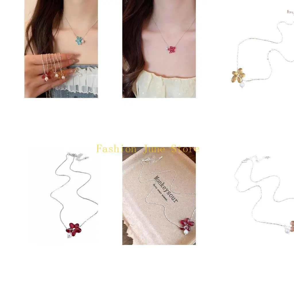 N5KA Gift Ready Floral Charm Pendant Necklace with Round Drop Pendant Accent