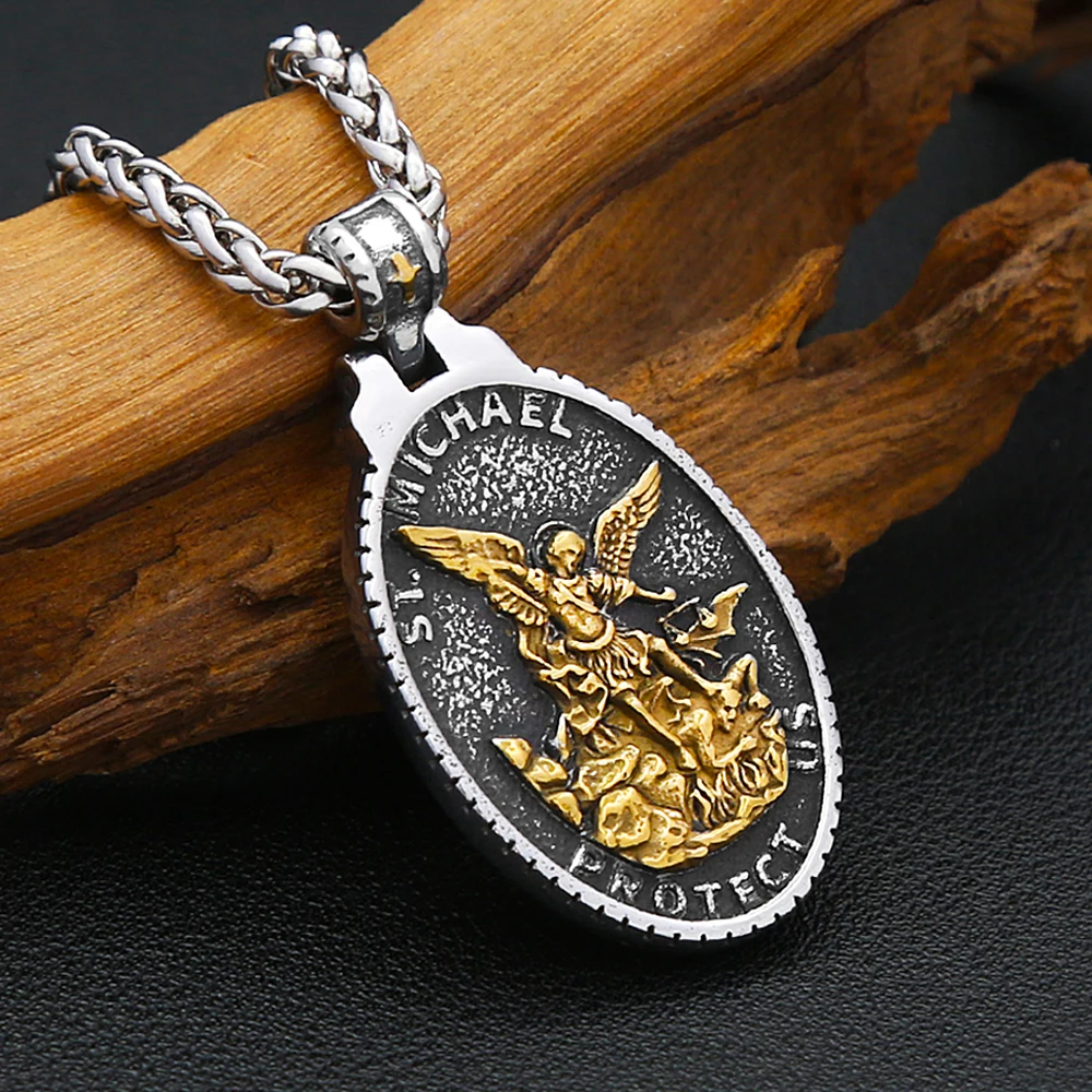 Archangel St.Michael Guardian Pendant Necklaces For Men Women Stainless Steel Chain Punk Stylish Fashion Jewelry Gifts Wholesale