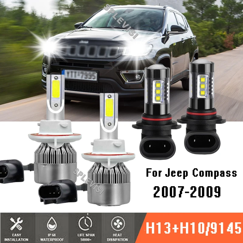 

LED White Headlight High/Low Beam fog Lights 6000K Bulbs Kit For Jeep Liberty 2008 2009 2010 2011 2012 Compass 2007 2008 2009