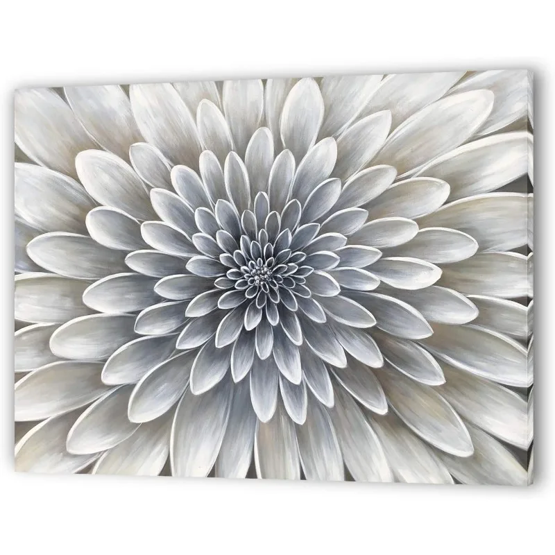 

White Flower Canvas Wall Art - Floral Artwork Print with Embellishment for Calm and Aesthetic Bedroom Decor