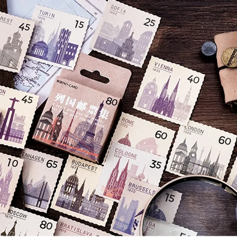 

46Pcs Vintage Postage Stamp Stickers WorldTravel Decorative Sticker for Scrapbooking Bullet Journaling Junk Journal Travel Diary