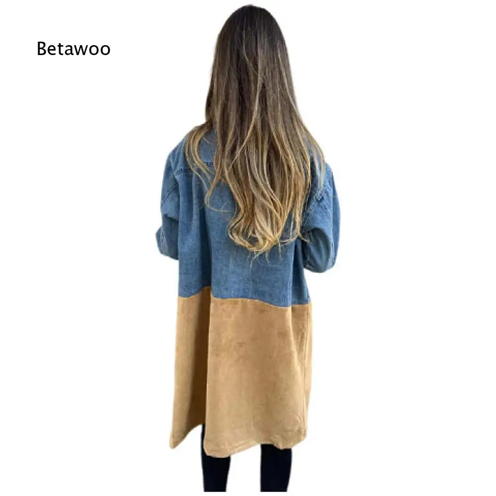 Picture 4: Loose Fit Patchwork Mid Long Coat For Women Notched Lapel Long Sleeve Outerwear For Autumn Winter Daily And Travel Wear