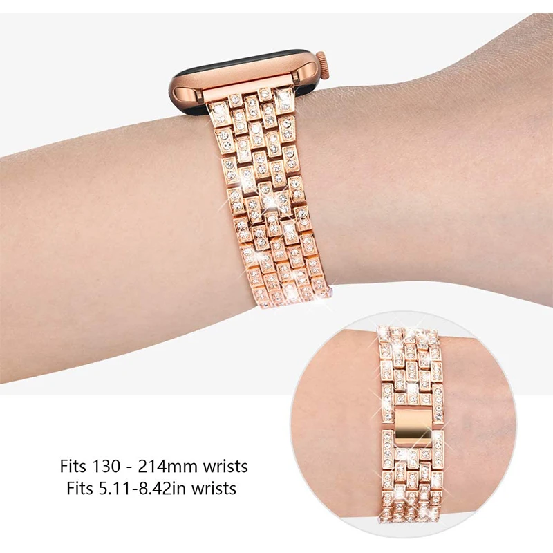 Pulsera de diamante para Apple Watch, correa de acero inoxidable de 41mm y 40mm, a la moda, para iWatch Ultra 2, 49mm, 9, 8, 7, 6, SE, 5, 4, 45mm y