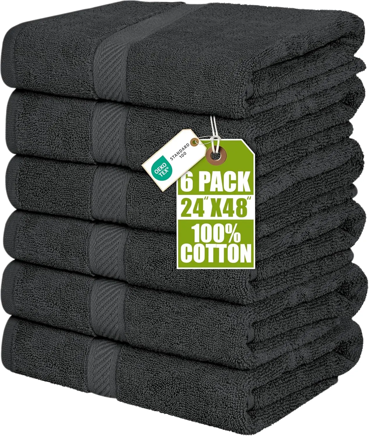 

6 Pack Medium Bath Towel Set, 24x48 Inches, 500 GSM 100% Ring Spun Cotton, Lightweight Quick Dry, Grey