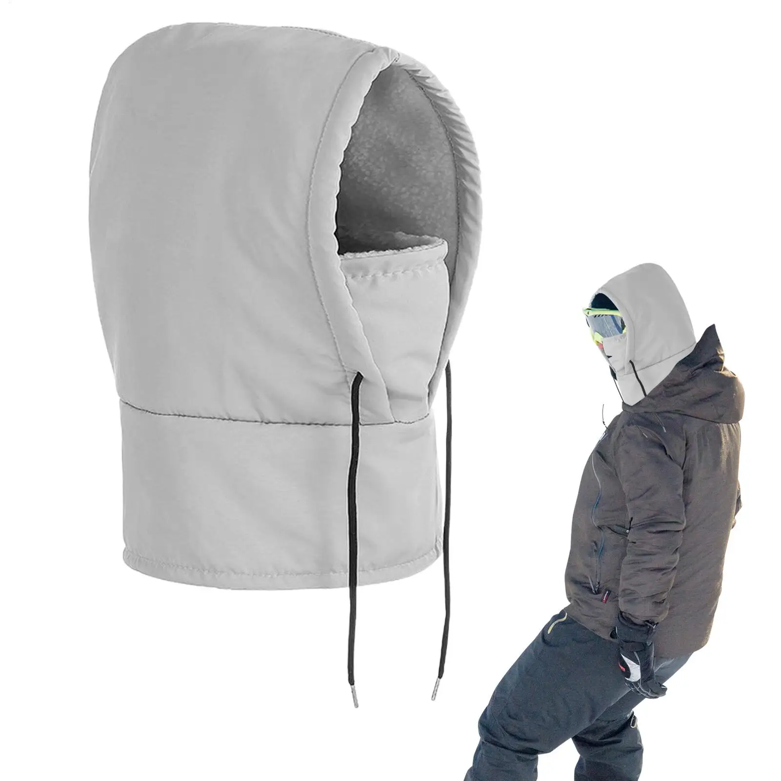 

Hood Face Cover Waterproof Fleece Hat With Drawstring Winter Adjustable Skiing Hooded Hat For Runners Cyclists Women Motorcycle