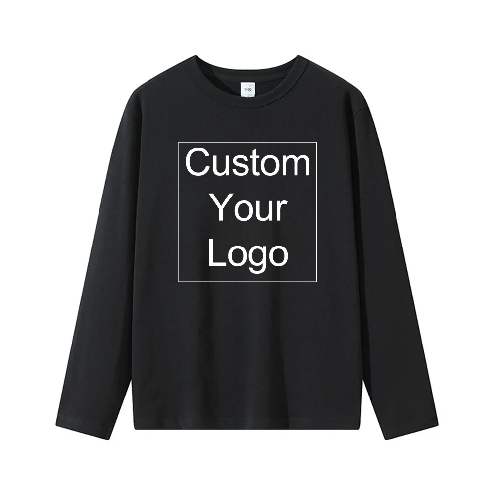 Custom Logo New Long Sleeve T Shirt for Men Autumn Fashion Cotton Solid Color T-Shirts Cozy Streetwear Men's T-Shirt
