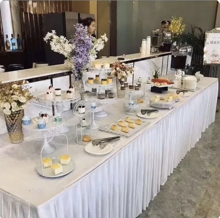 

Плотная полиэстеровая плиссированная юбка для стола, украшение для свадеб, вечеринок, банкетов, дней рождения, подходит для скатертей и покрытий для столов.