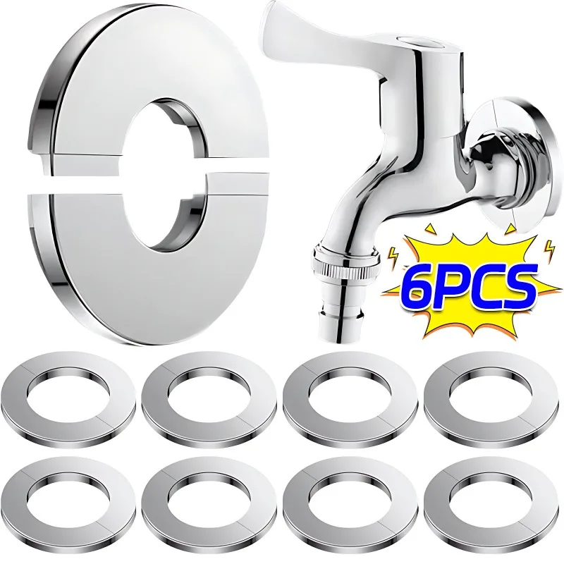 6/1PCS Faucet Decorative Cover Self-Adhesive Stainless Steel Showers Water Pipes Wall Covers Bathroom Kitchen Faucet Accessories