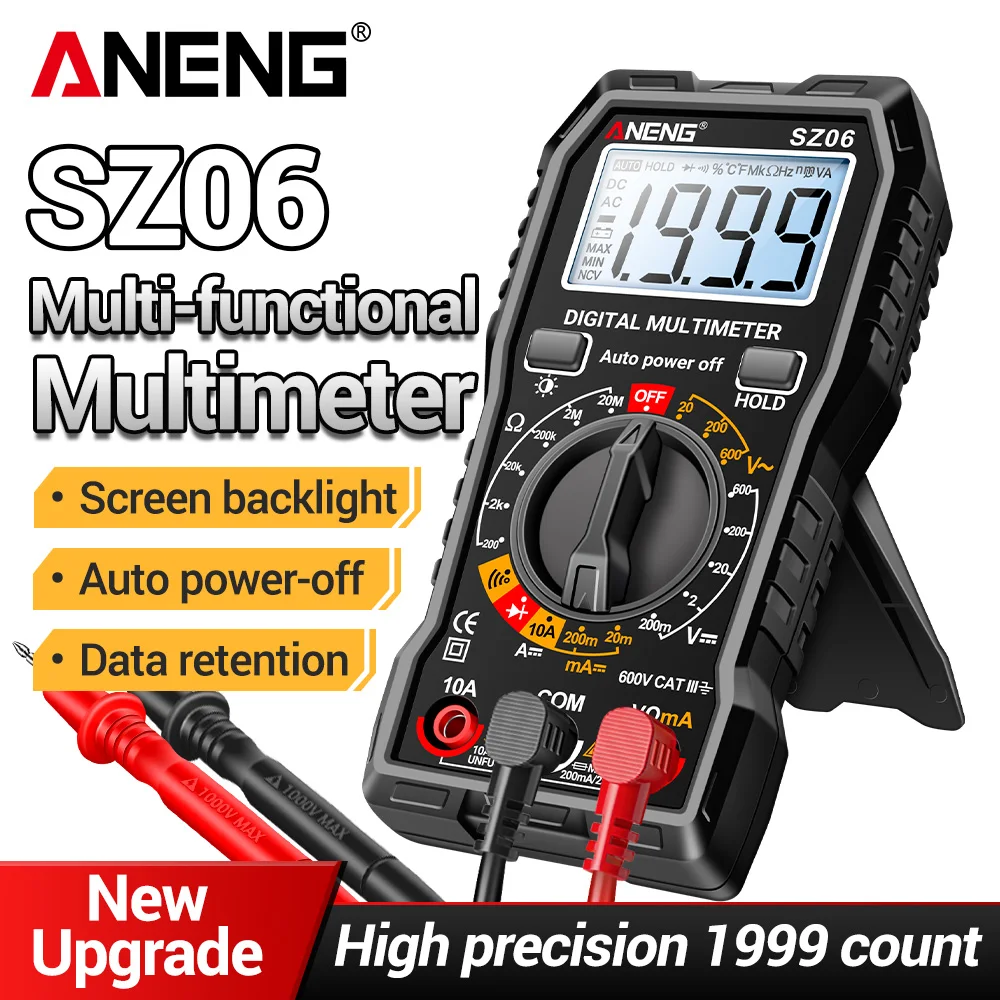 ANENG SZ06 Mini Digital Multimeter 2000 Count Backlight Auto Shutdown Data Hold Continuity Diode Tester AC DC Voltage Current Re