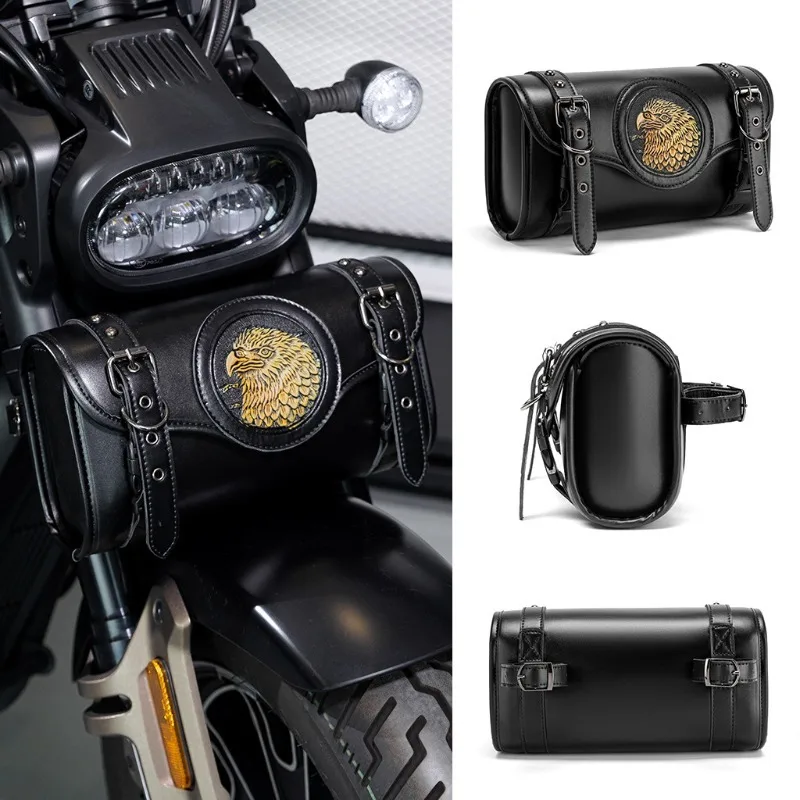 

2026 New Motorcycle Tool Roll Bag Eagle Embossed Front Fork Handlebar Storage Pouch Universal for Harley Chopper Bobber Cruiser