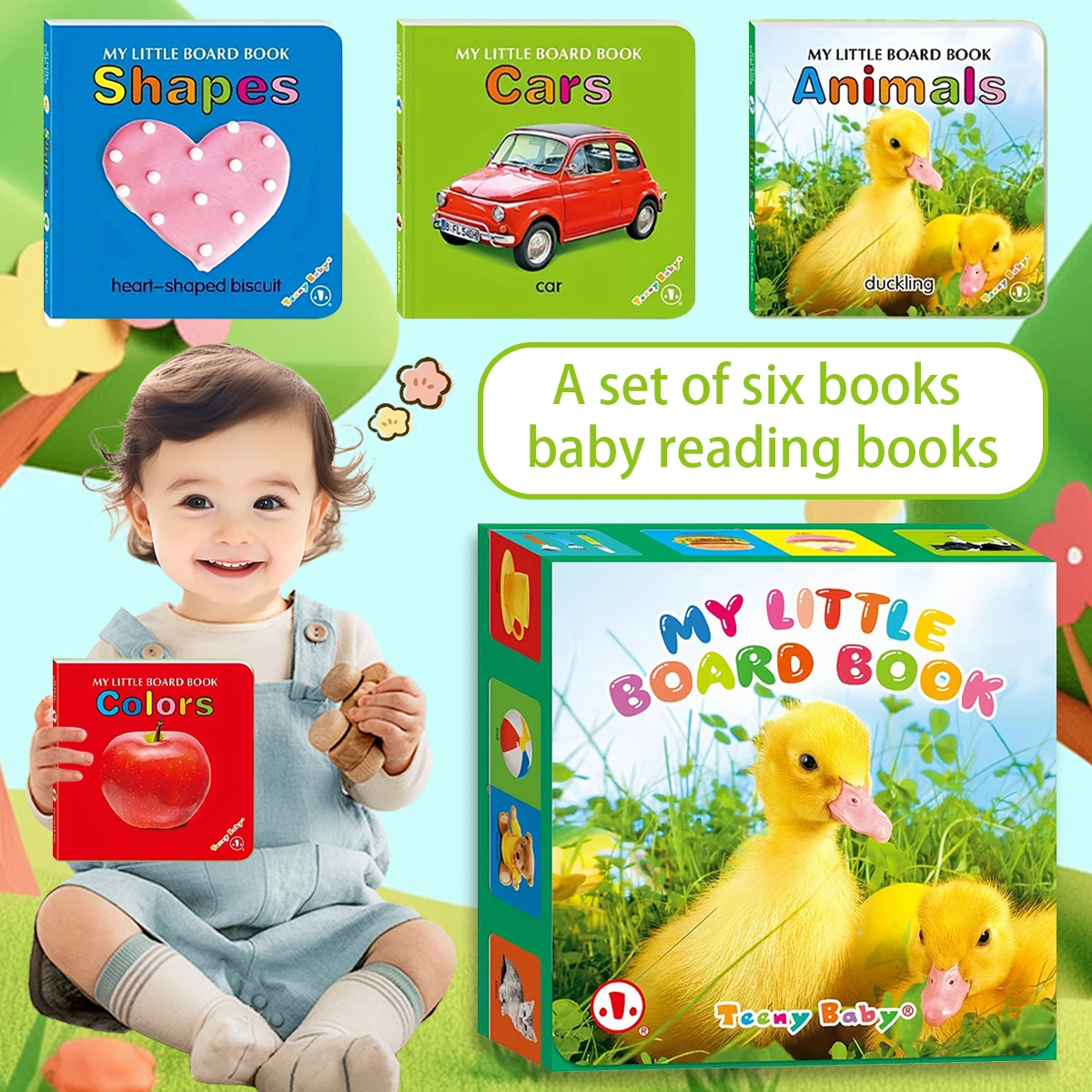 영어 어린이 물체 인식 카드 책 6개로 구성된 정사각형 선물 상자 세트