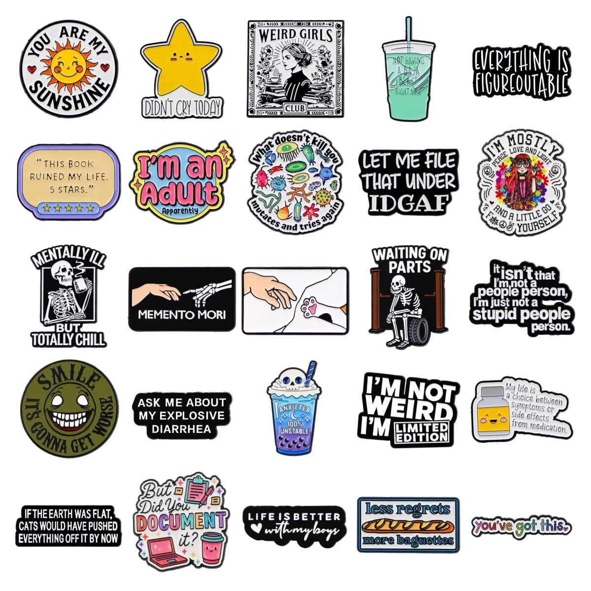 

Water Bottle Quotes Enamel Pins Skeleton Brooch Lapel Pin Badge on Backpack Clothing Accessories Fashion Jewelry Gifts