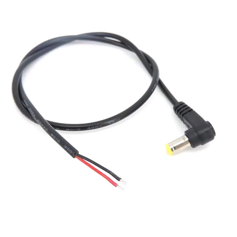 5.5x2.1MM 22AWG Right angle 90 degrees DC MALE Power Plug with Cable Black Charging Connector 25cm 0.5m Elbow