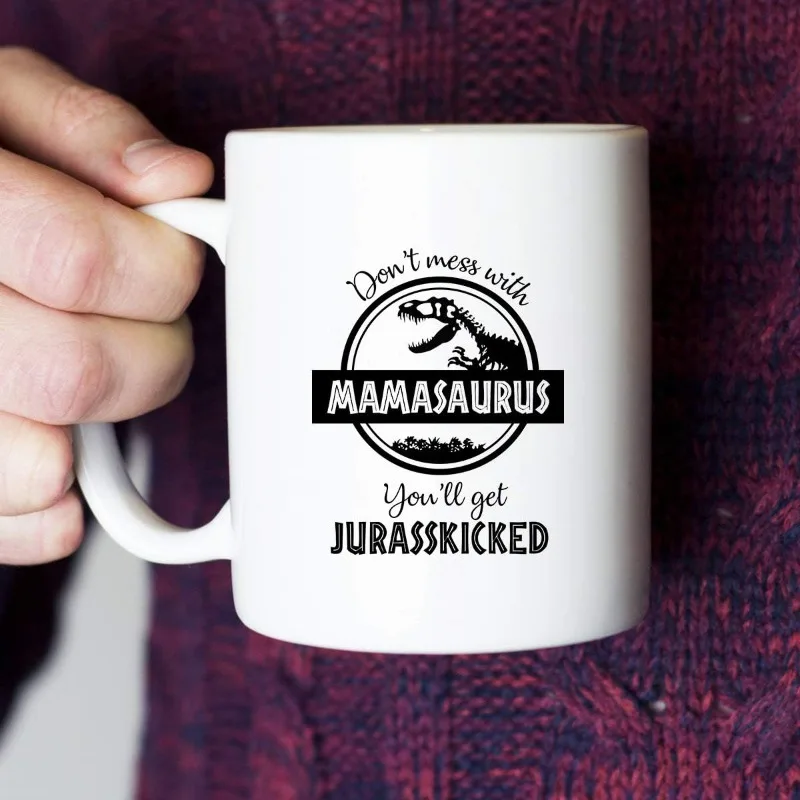 كوب قهوة أبيض ، لا تعبث مع Mamasaurus ستحصل على ديناصور مضحك ، هدية عيد ميلاد لأمي والزوج ، الابن والابنة ، كوب شاي ، أبيض