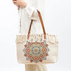 Saint Barth Beach Bag Handmade Tassel Handbag Bohemian Style Canvas Fashion Shopping Tote Bags Large Capacity Shoulder Bag