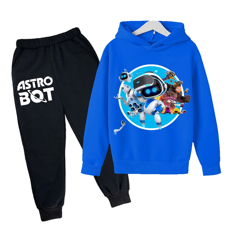 2pcs Astro Bot Hoodie Pants Suit for Children Anime Cartoon Autumn Winter Sweatshirt Trousers Set Boys Girls Hip Hop Clothing