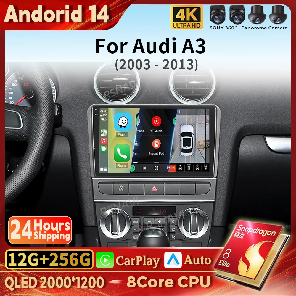 

Android 14 Carplay Auto GPS Navigation Radio Multimedia Player For Audi A3 8P 2003 - 2013 2din Head Unit video Stereo Car Radio