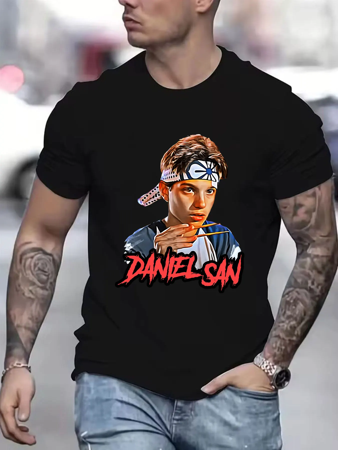 Men's Cotton T-Shirt Daniel San Karate Kid Graphic Print Casual Short Sleeve Tee