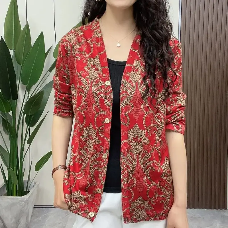 

Mommy Style Fashionable and Versatile Age-Reducing Loose Thin Outer Top New Spring and Autumn Women Fashion Cardigan Jacket