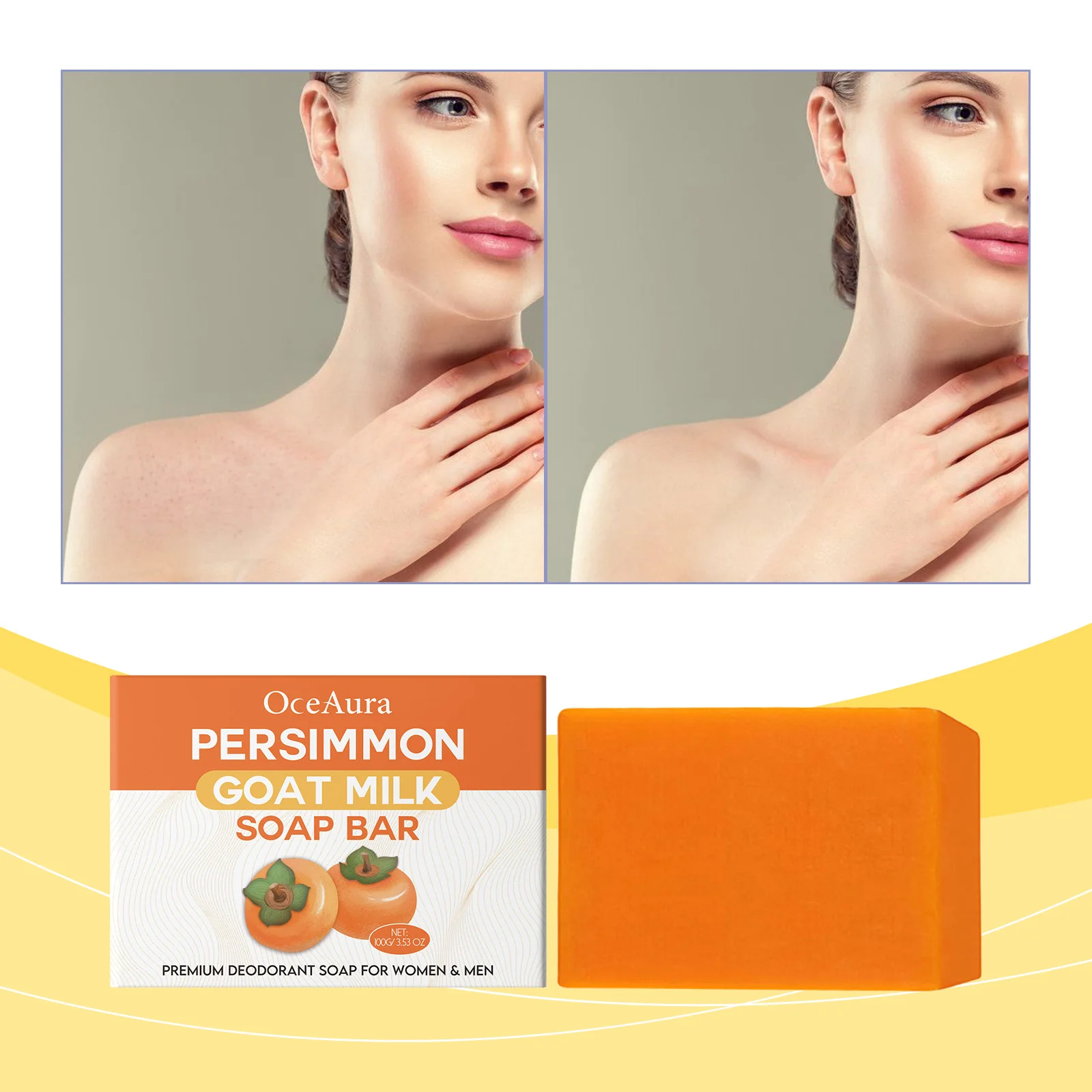 OceAura Sapone profumato al latte di capra cachi Idrata, idrata, pulisce leggermente, fragranze, ammorbidisce e cura della pelle