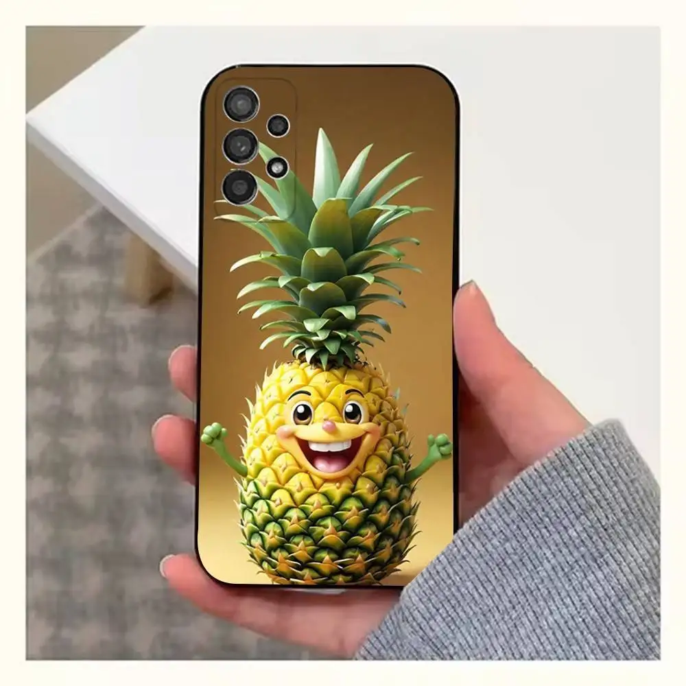 น่ารักการ์ตูนสับปะรดเคสโทรศัพท์สําหรับSamsung S25,S24,S23,S22,S20,S21,S10,Ultra,Plus,Lite,FE,ซิลิโคนอ่อนนุ่มปกสีดํา