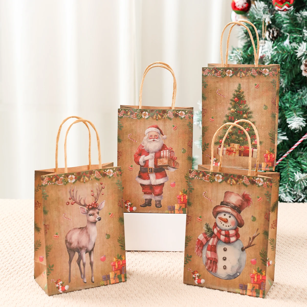 

4/8/12pcs Christmas Gift Bags Kraft Paper Packaging Bags Merry Christmas Decoration for Home 2025 Navidad New Year Gift 2026