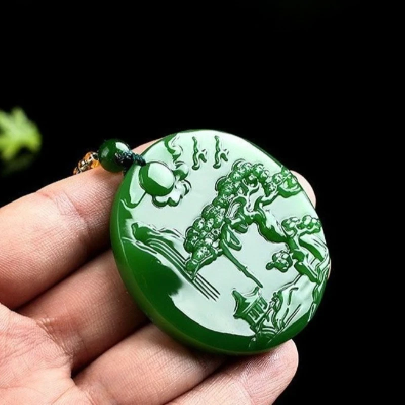 

Кулон с изображением пейзажа из яшмы, классический ретро-кулон унисекс из нефрита.