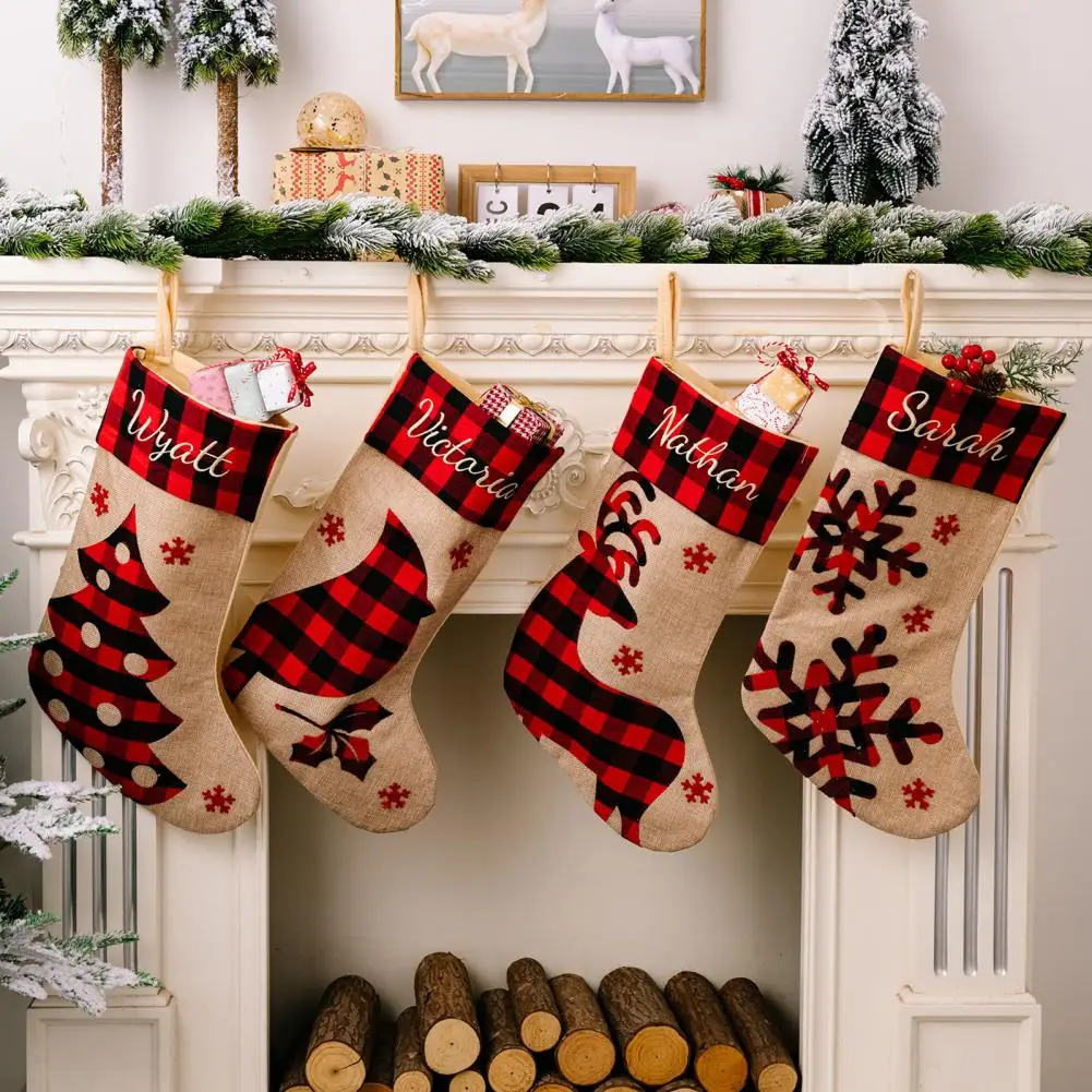 Christmas Stockings for Kids Festive Stocking Stuffers Buffalo Plaid Christmas Stockings with Reindeer for Holiday for Family