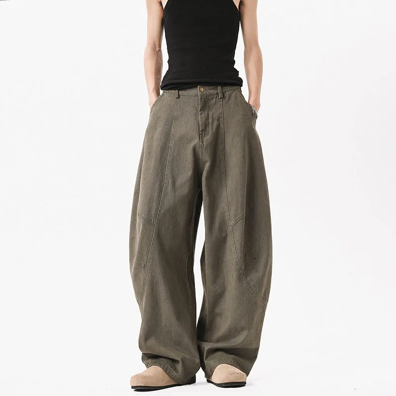 WTHT Vintage Men's Spliced Deconstruct Solid Color Denim Pants Fashion High-waisted Straight Jeans Male 2025 Autumn 2A1996