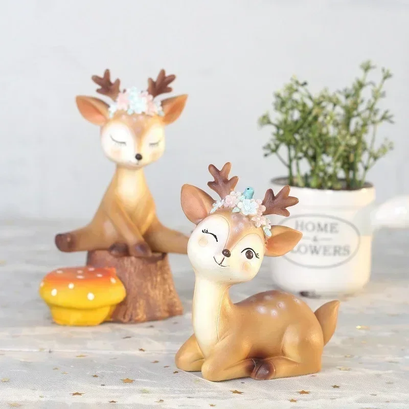 

Mini Sika Deer Statue Resin Craft Miniature Fairy Garden Decoration Bonsai Statue Cake Decoration Desktop Decoration