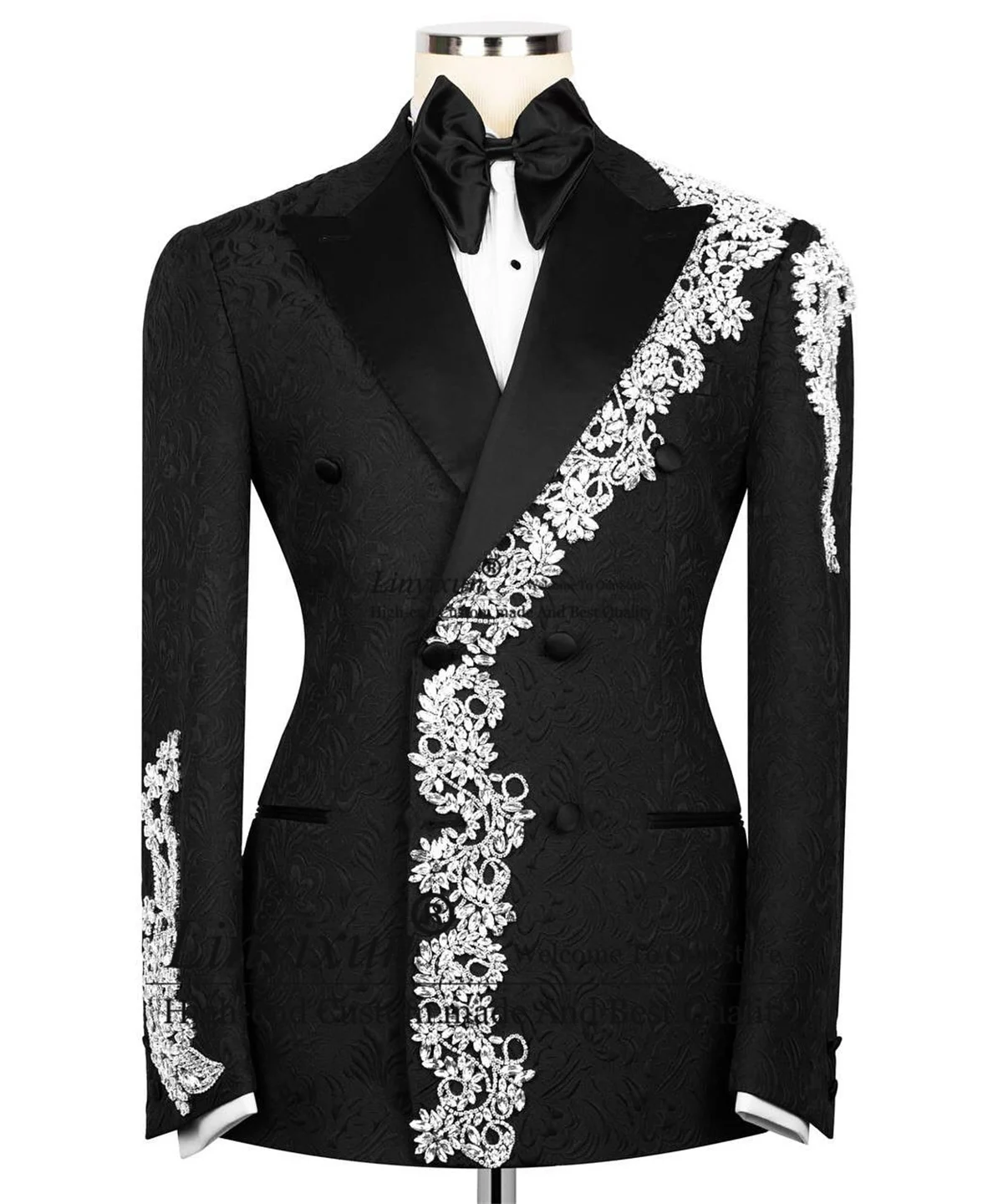

Glitter Rhinestone Diamond Wedding Suits For Men 2 Pieces Sets Jacquard Groom Male Blazers Customized Party Tuxedos Ropa homre
