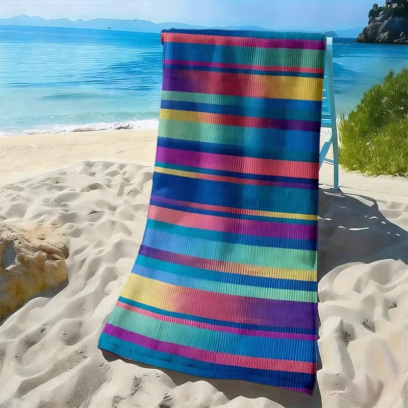 Rainbow Thin Stripe Print Beach Towel Quick Dry Sand Free Swimming Towel Colorful Summer Holiday Pool Travel Towel