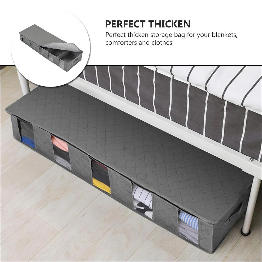 

1Pcs Foldable Non-Woven Cloth Storage Box Organizer Gray Waterproof Quilt Bag Sturdy Frame Double Zipper Large Capacity Home