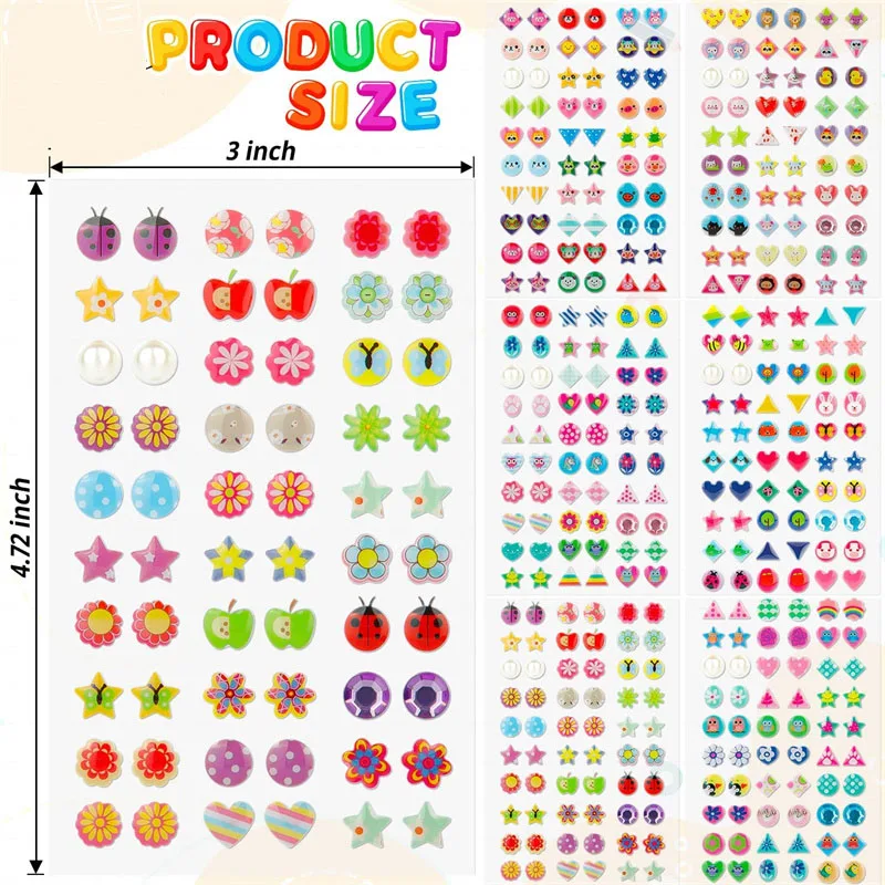 Cartoon 3D Gems Sticker Earrings for Girls 60-360pcs Self-Adhesive Glitter Crystal Stickers Toddler Kids Ear Sticky Jewelry Toys