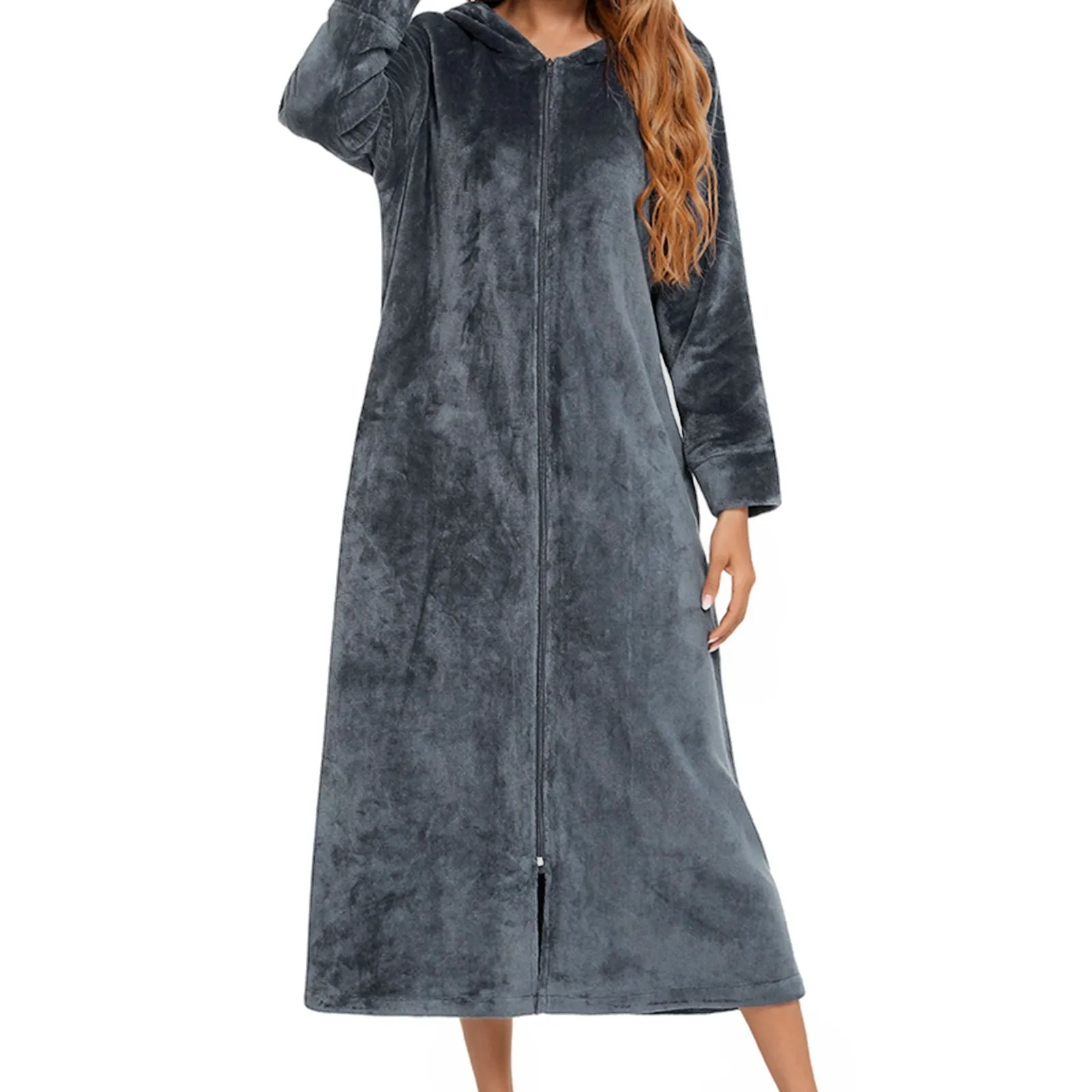 Winter Warm Women Men Sleepwear Long Zipper Hooded Bathrobe Pajamas Thick Super Soft Fleece Nightgown Sleepwear Casual Homewear