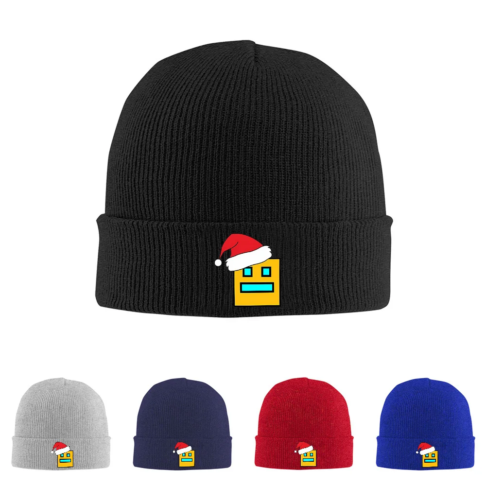 Square with hat,cheerful Christmas. Men Women Unisex Knitted Hat Beanie Pullover Cap Winter Thermal Warm Christmas Outdoor Cycli