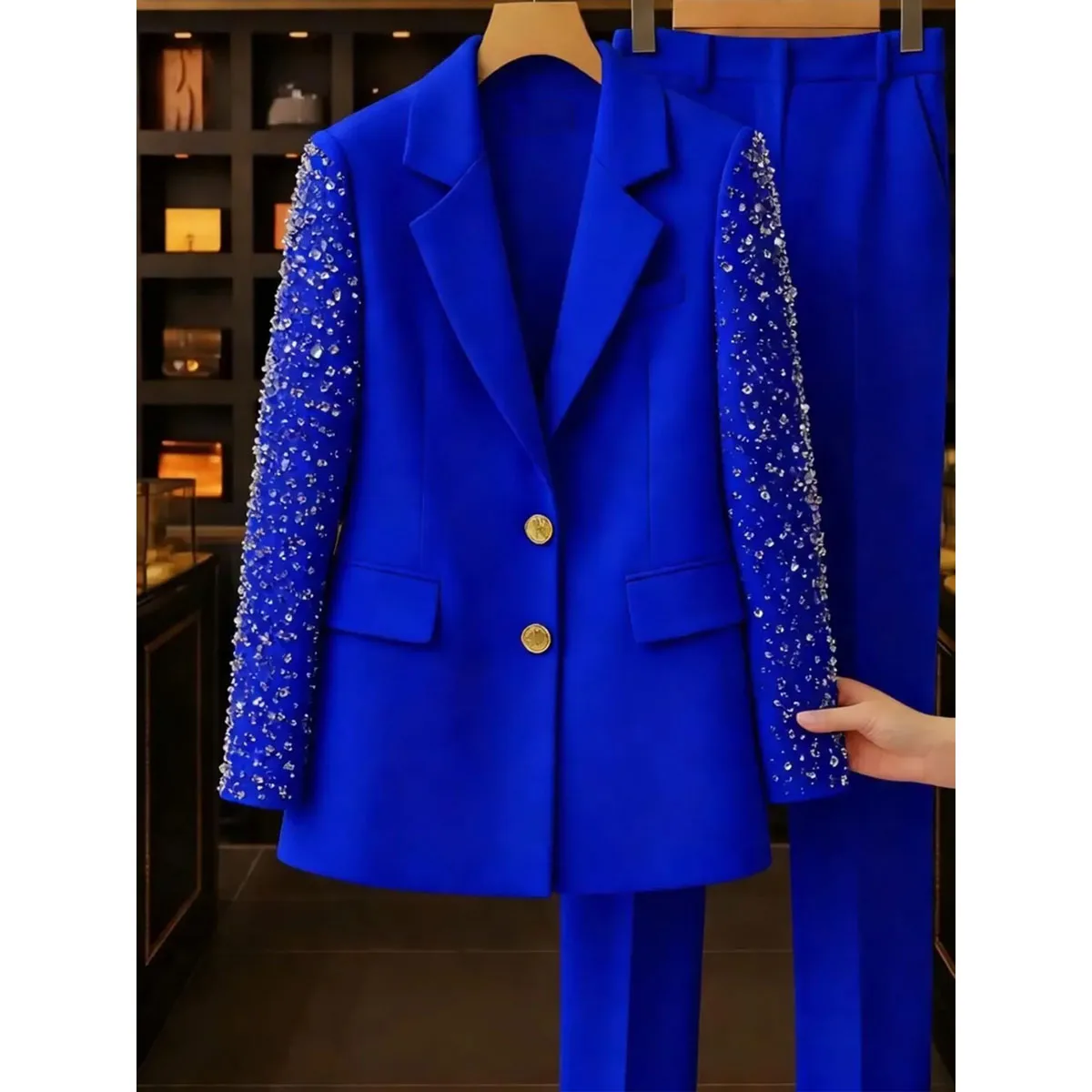 

Men Suits Slim Fit Diamond Luxury 2 Pieces Sets Wedding Groom Tuxedos Shiny Male Prom Blazers trajes para hombre Customized