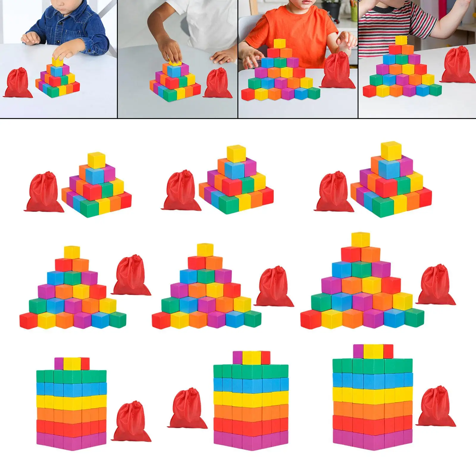 Cubo de madeira colorido sólido blocos de madeira quadrados coloridos brinquedo de matemática motor fino